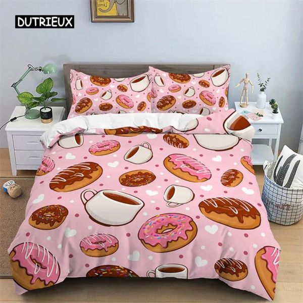 Set di biancheria da letto Set di hamburger Copripiumino modello snack Twin King per bambini Adulti Decor Trapunta a ciambella 3D in microfibra con federe