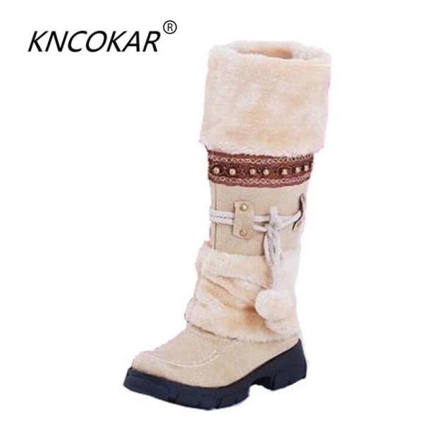 Botas kncokar novas botas quentes de inverno espessadas peles altas botas de salto feminina moda moda sexy botas de neve longa tamanho 3543 vendas quentes