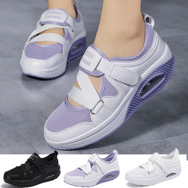 Sapatos moda feminina tênis tênis loop loop respirável almofada de ar casual sapatos de altura feminina aumenta calçados tênis de caminhada ao ar livre