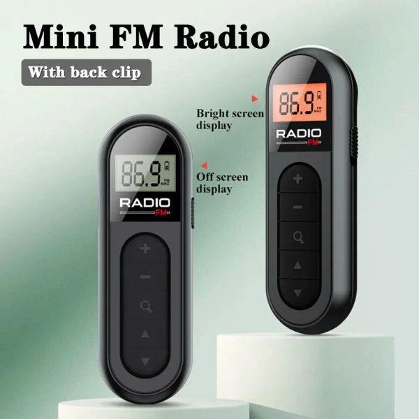 Rádio mini bolso fm rádio recarregável portátil receptor de rádio com fio 3.5mm fones de ouvido suporte typec receptor de carregamento display lcd