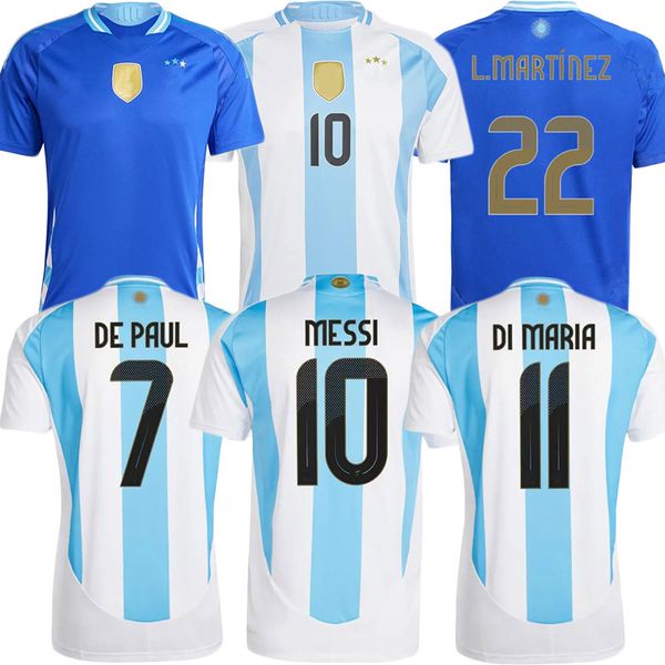 Neue Argentinien 3-Sterne-Fußballtrikots Gedenkfans Spielerversion MESSIS DYBALA DI MARIA MARTINEZ DE PAUL MARADONA Kinderset Herren 2024 Copa America Cup Camisetas