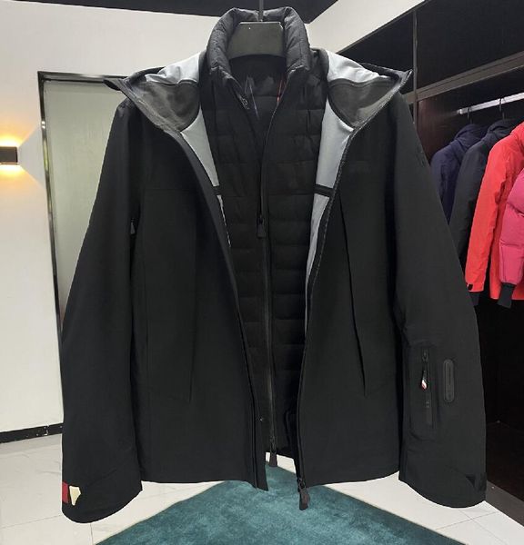 Homens roupas de grife casaco de penas de ganso duplo desgaste parkas jaquetas inverno com capuz à prova de vento e à prova d'água outwear preto