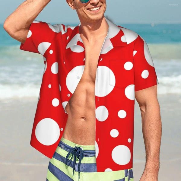 Herren Freizeithemden Rot Weiß Polka Dot Sommerhemd Männer Urlaub Kusama Yayoi Inspiriert Kurzarm Harajuku Klassische Oversize-Blusen