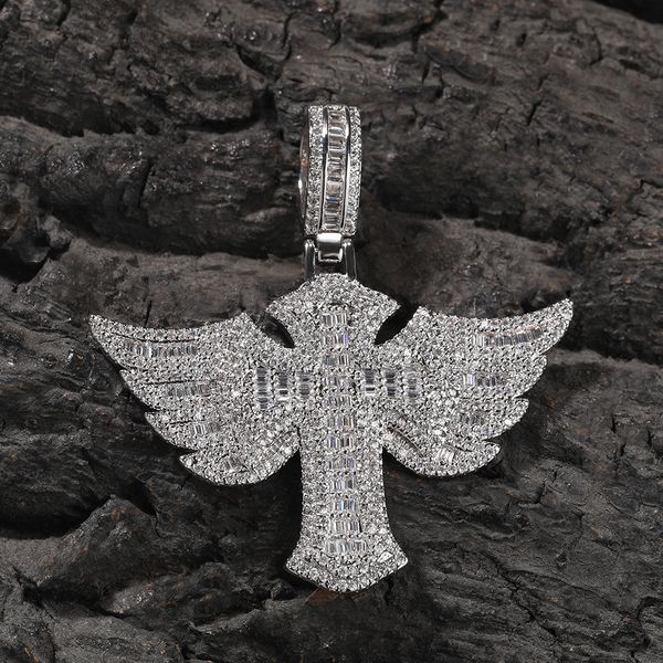 Hip Hop Angel Wings Cross Muster Anhänger Halskette 5A Zirkon religiöse Schmuck Schmuck