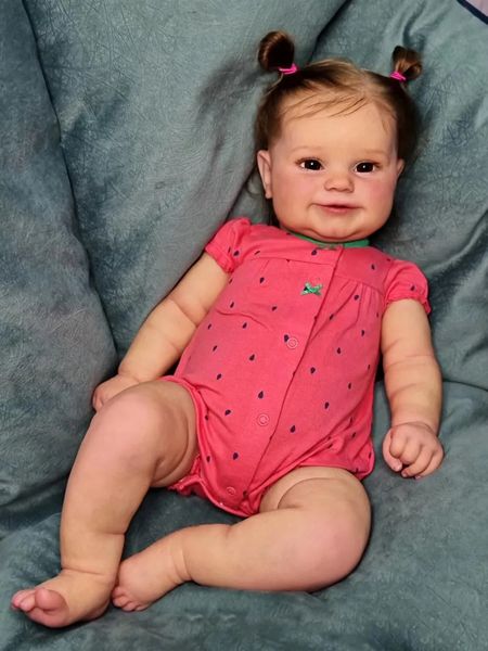 60 cm große wiedergeborene Kleinkind-Mädchenpuppe Maddie mit Handwurzelhaaren, weichem Kuschelkörper, handgefertigt, lebensechte sichtbare Adern, Bebe 240304