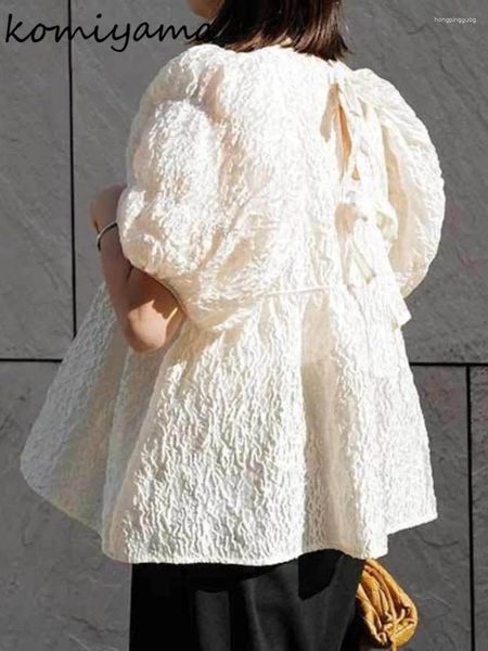 Camicette da donna Indietro Lace Up Bow Blusas Mujer Girocollo Camicie con maniche a sbuffo 2024 Camisas Primavera Estate Tops giapponese carino Ropa