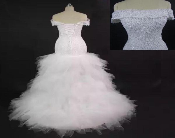 Abito da sposa a sirena con perline principali di lusso con spalle scoperte Gonna con volant Abito da sposa da sposa Fabbrica su misura Vestido De Noiva7660500