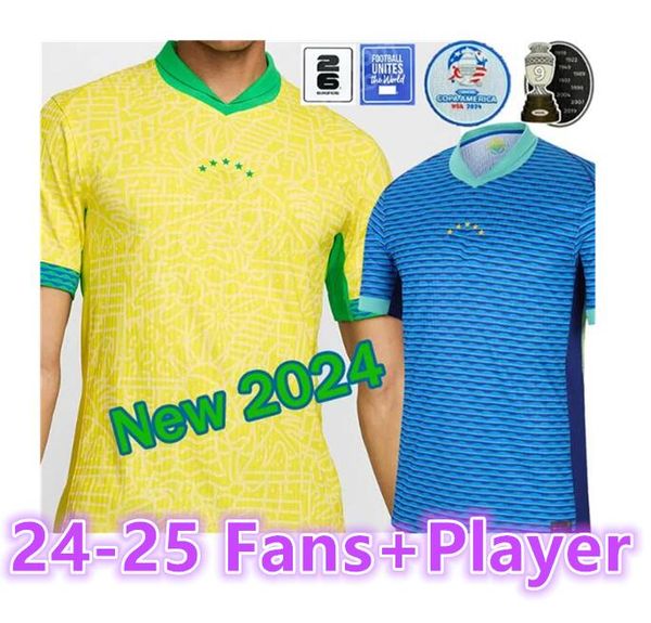 Camisa de futebol do Brasil 2024 Copa América Copa NEYMAR VINI JR Kit infantil Conjuntos 25 Camisa de futebol da seleção brasileira 24/25 Versão do jogador em casa Away RODRYGO DANILO8899