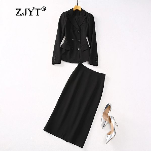 ZJYT Office Lady Blazer Abiti Gonne a tubino Set di vestiti a due pezzi per le donne Vestito elegante Primavera Nero Conjuntos De Vestidos 240305