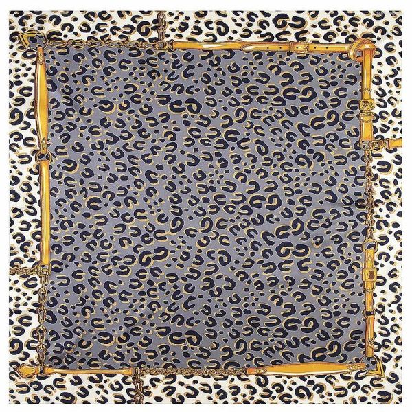 Шарфы Саржевый шелковый шарф 2024 женский леопардовый принт квадратный большой бандана роскошный платок хиджаб женский головной платок 130x130