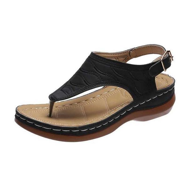 Sandálias verão oxford mulheres apartamentos chinelos de couro pu flip flops fivela de cinto sapatos femininos 2023 nova roma moda slides h240325