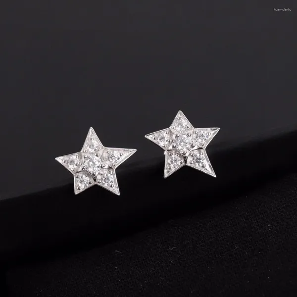Серьги-гвоздики 2024, подарки на годовщину бренда, звезда, полный бриллиант, белое золото, чистый метеор 925 пробы