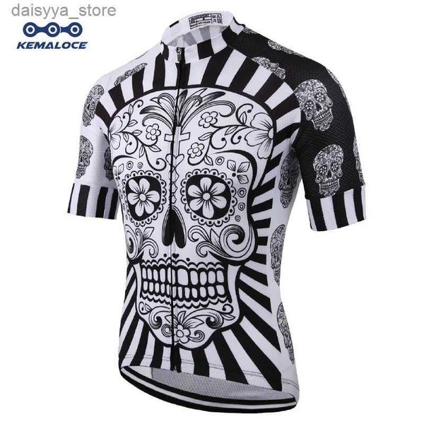 Camisas de ciclismo Tops Kemaloce Bicicleta Jersey Mens Poliéster Crânio Branco Pro Camisa de Bicicleta Verão Secagem Rápida Bicicleta Top Sublimado Impresso Camisa de BicicletaL2403