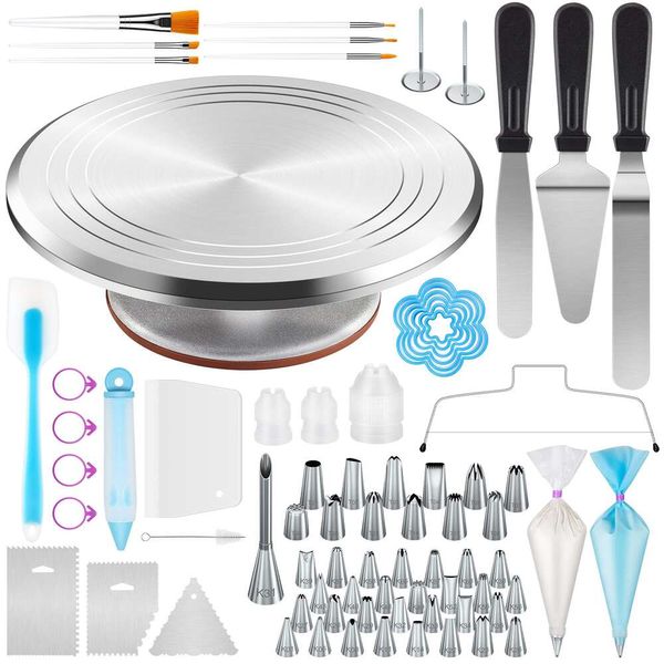 Kootek Kit di Forniture da 177 Pezzi - Piatto Girevole Revoing in Lega di Alluminio, Punte Numerate per Decorare Torte e Strumenti per Glassare per Cuocere Cupcake Biscotti Muffin Cucina