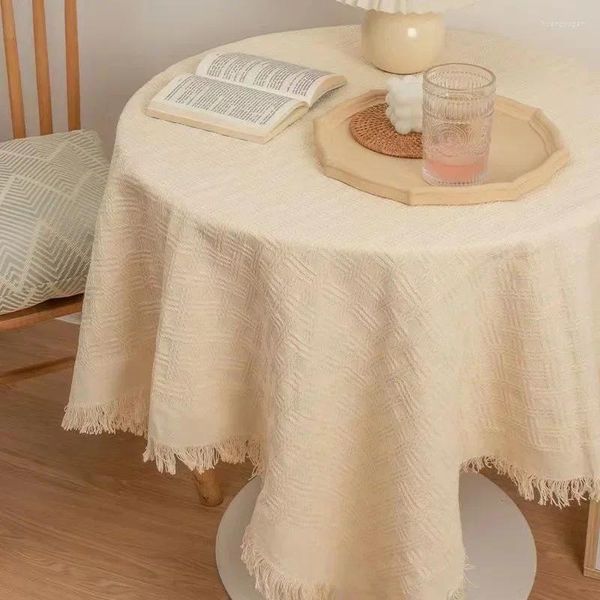 Скатерть бежевого цвета, вязаная длинная чайная обеденная крышка для дивана, простое и высококачественное украшение на день рождения G5W4038