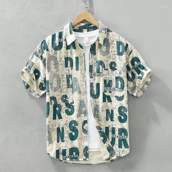 Camicie casual da uomo Streetwear giapponese Moda uomo Design Paisley Camicia stampata con lettera Manica corta Ropa Hombre