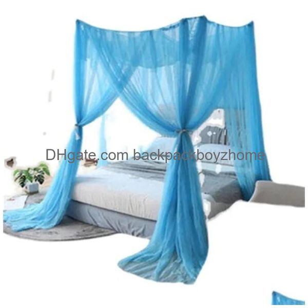 Mosquito Net Y Quatro Portas Kingqueen Duplo Tamanho Casa Cama Solteira Prevenir Insetos Ao Ar Livre Quadrado Graça Dossel Branco Gota Entrega Jardim T Dhgk9