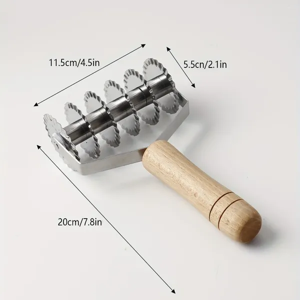 Backformen 1 Stück Sechsrad-Keks- und Nudelschneider aus Edelstahl mit gewelltem Holzgriff – manuelles Schneidrad für die Küche