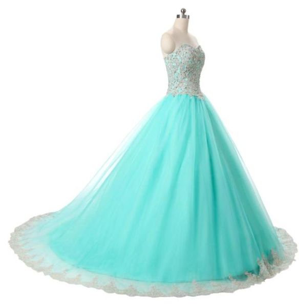 Mais novo Mint Blue Quinceanera Vestidos 2019 Applqiues Beads Sweet 16 Prom Pageant Debutante Formal Evening Prom Party Gown AL566608778
