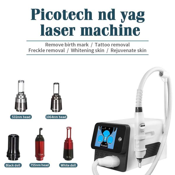 PMU MED Clinic utilizza il laser Pico Nd Yag 755 532 1064nm Rimozione indolore del tatuaggio Ringiovanimento del viso Macchina laser portatile Pico Q Switch con 5 sonde laser