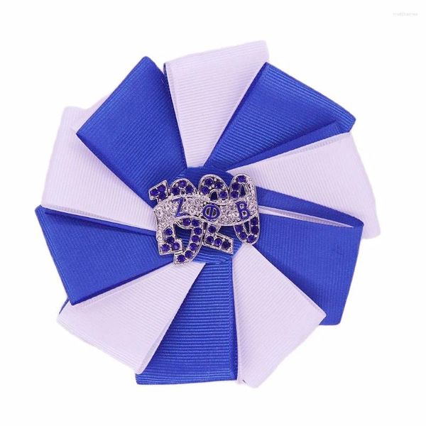 Broches fita de cetim flor branco azul irmandade clube desde 1920 letras gregas princesa zeta phi beta broche alfinete