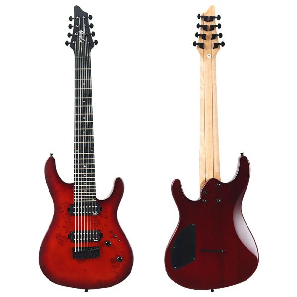 Guitarra de árvore de guitarra guitarra elétrica 8 corda de 39 polegadas de alto brilho sólido okoume wood corpo 24 trastes 5 pcs bordo de madeira combinar pescoço