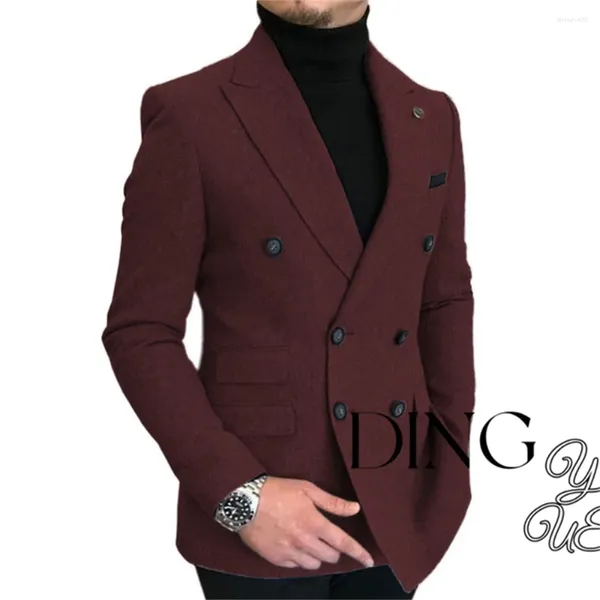 Abiti da uomo Abito doppiopetto con risvolto Slim Fit Soprabito Giacche Uomo Blazer in lana Abito a spina di pesce Casual