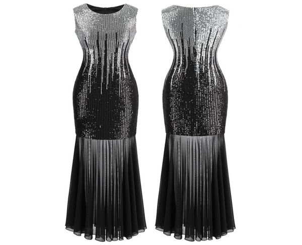 Angelfashions женское классическое серебристо-черное платье с блестками из прозрачного тюля макси-футляр для коктейля вечернее платье винтажное вечерние 4584845719