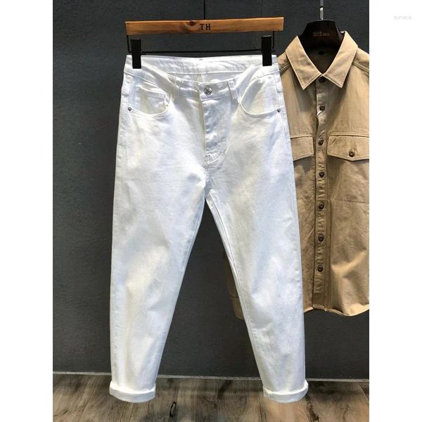 Jeans da uomo Primavera Lusso di alta qualità Bianco Diviso Slim Fit Gamba dritta Moda Tempo libero Pantaloni in denim da strada in cotone elastico