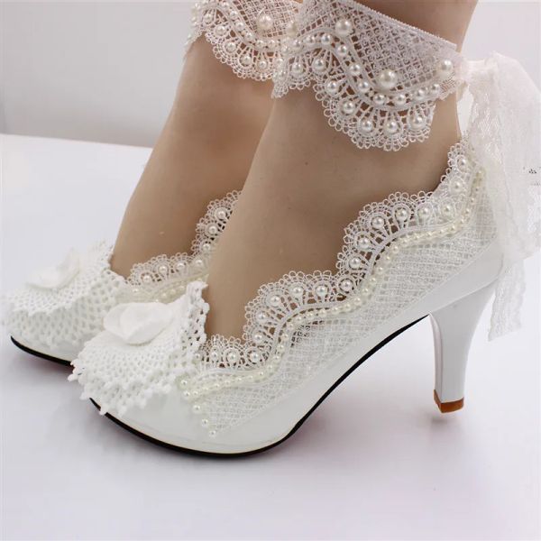 Pompe Scarpe da sposa in pizzo 2020 Nuove scarpe da sposa a ruota alta abito da sposa bianco Scarpe per piattaforma impermeabili in pelle calda in pizzo bh160