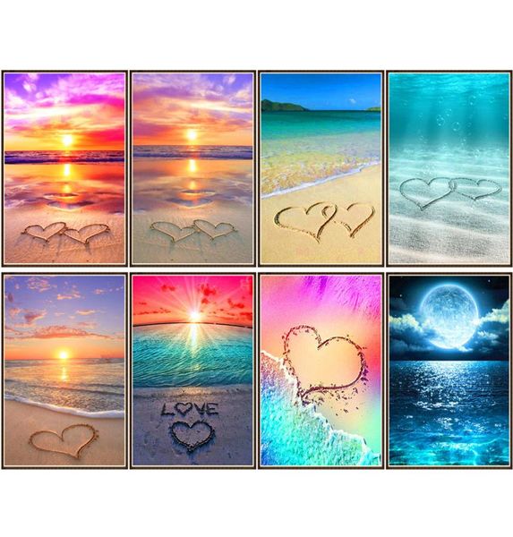 5D-Diamantgemälde zum Selbermachen, runder voller Diamant, Liebe, Meer, Landschaft, Diamant-Stickerei-Set, Mosaik, Heimdekoration, Geschenk 6863335