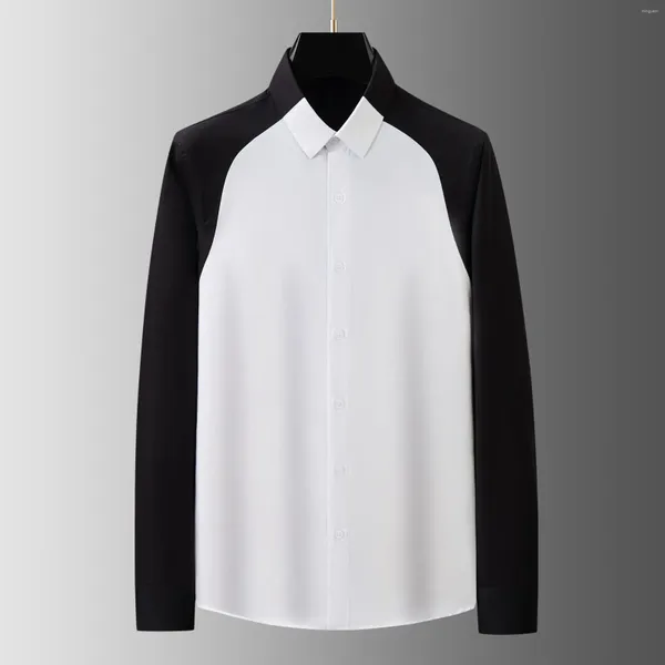 Männer Casual Hemden 2024 Frühling Spleißen Kontrastfarben Hemd Für Männer Langarm Business Social Party Smoking Bluse M-3XL