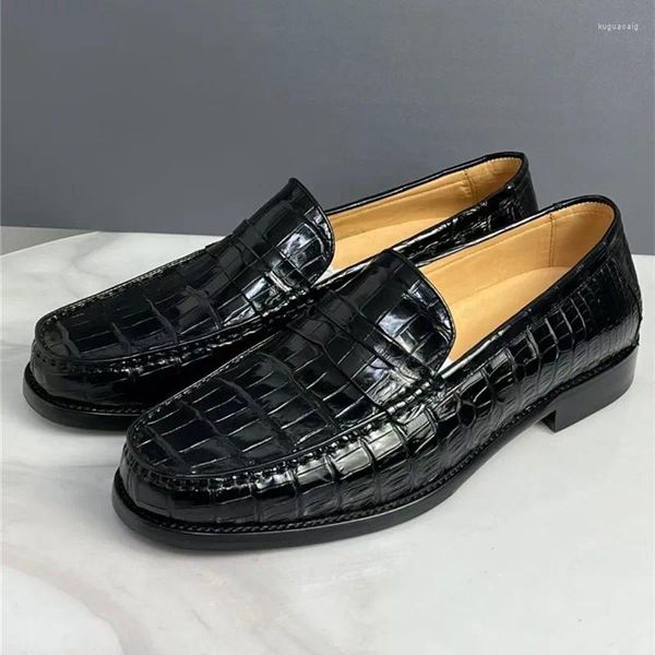 Sapatos de vestido Autêntico Exótico Jacaré Couro Homens Genuínos Crocodilo Barriga Pele Masculino Preto Slip-on para Ternos