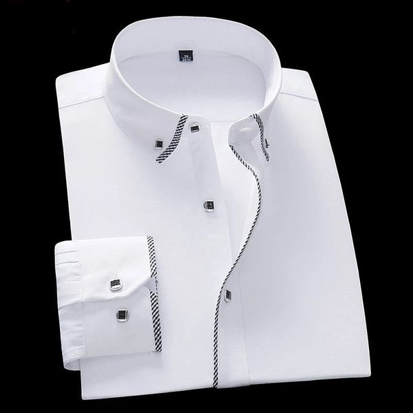 Белая рубашка для мужчин с длинными рукавами, деловая повседневная однотонная рубашка Camisas, мужские классические рубашки, мужское облегающее нижнее белье 5XL, 6XL, 7XL, 8XL 240307