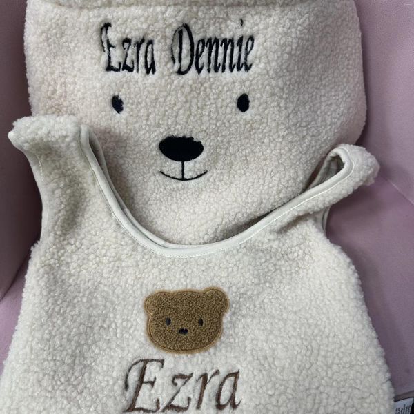 Sacos escolares Bonito Urso Bolsa de Lã Nome Personalizado Saco de Compras Mamãe Carrinho de Bebê Pendurado Leve e Elegante