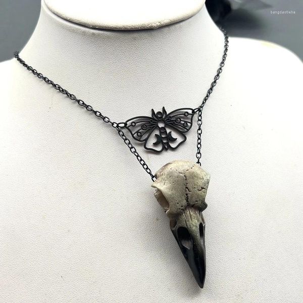Correntes Moth Raven Skull Colar - Deusa da Lua Crescente Borboleta Jóias Bruxa Gótico Pagão Wiccan