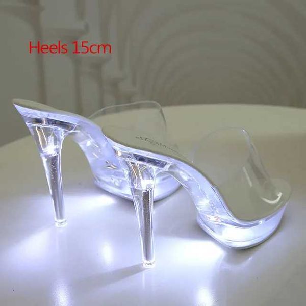 Sapatos de vestido Voesnees 34-43 Nightclub LED Light High Heels Sandálias Luminous Catwalk Pole Dancing Crystal Clear Platform H240321YH9ZL14Y