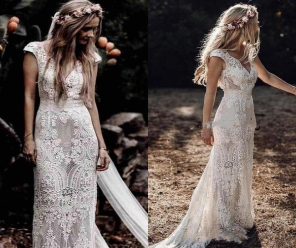 Abiti da sposa a sirena in pizzo di cotone all'uncinetto bohemien Abiti da sposa maniche a mantella 2022 Hppie Style Beach Boho Country Vintage Bride D1546964