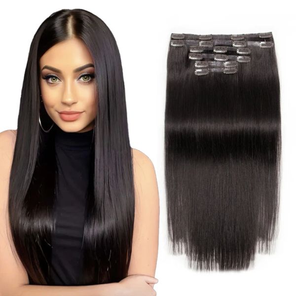 Estensioni PU Clip senza soluzione di continuità nelle estensioni dei capelli umani Trama di pelle piatta Clip Ins Capelli Mechine Remy Posticci 6PCS 1224 pollici 120G per capelli fini