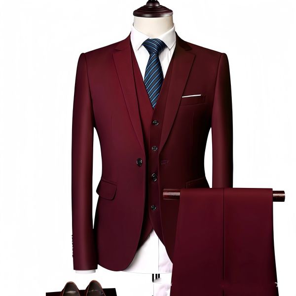 EHIOE модный мужской классический комплект из 3 предметов, костюм для свадьбы, приталенный мужской костюм, куртка, брюки, жилет, черный, серый, синий, бордовый плюс