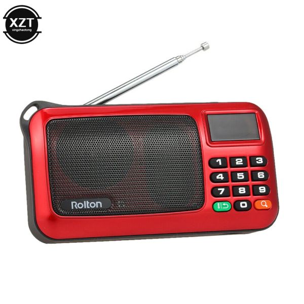 Rádio rolton mini fm rádio portátil alto-falante mp3 leitor de música cartão tf usb para pc ipod telefone com display led e lanterna lâmpada de verificação