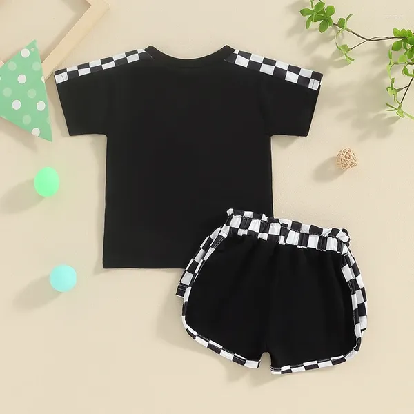 Conjuntos de roupas bebê 2 peças roupas xadrez retalhos camisa de manga curta e shorts elásticos conjunto para criança menina menino bonito roupas de verão