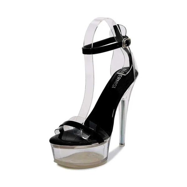 Sapatos de vestido Sandálias de cristal Mulheres 2023 Verão Novo High-Heeled Womens Sexy Modelo Show Stiletto Pole Dancer Chinelos Preto Prata Branco H240321