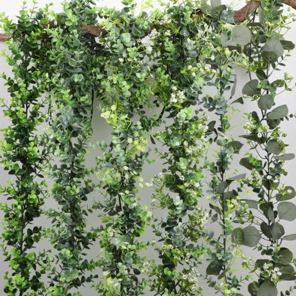 Fiori decorativi Verde artificiale Foglia di eucalipto Vite 178 cm Tessuto di plastica Pianta in rattan Viti El Decorazioni di nozze