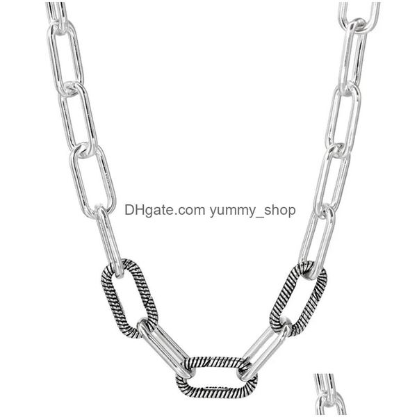 Bracciale Collana Set 925 Sterling Sier Chunky Infinity Knot Beads Pave Me Link Lunga catena per perline Fascino Gioielli fai da te Drop Deliver Dh8Nk