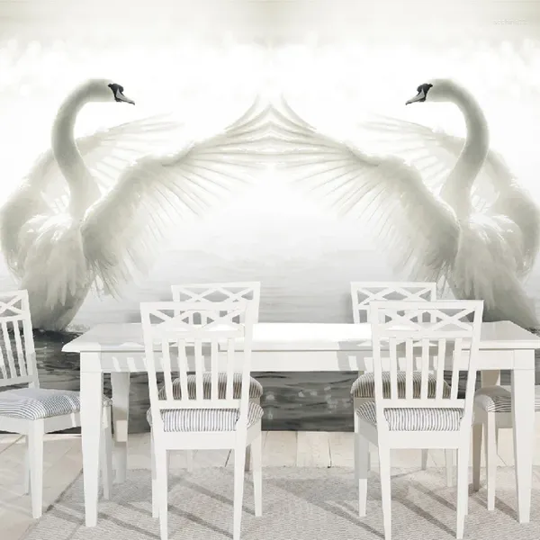 Tapeten Romantische 3D Weiße Schwanensee Natur Landschaft Wandbild Tapete Moderne Einfache Wohnzimmer Schlafzimmer Dekor Papel De Parede