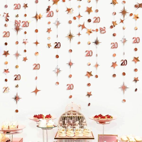 Decorazione per feste Oro rosa 20° compleanno Ragazze felici 20 anni Cerchio Punto scintillante Stella Ghirlanda di carta Streamer appeso