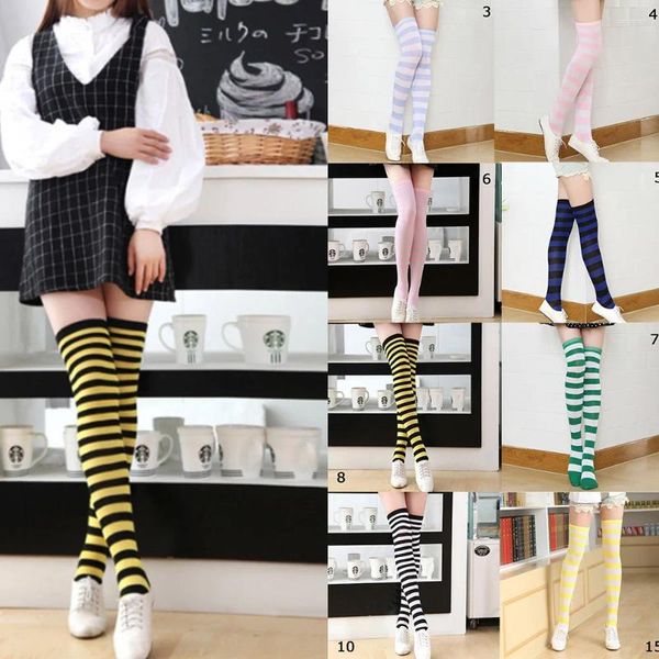 Kadın Çoraplar 27 Renk İlkbahar ve Yaz Çizgili Bayanlar Diz boyu Japon uyluk şeker rengi sevimli kawaii yüksek tüp gökkuşağı seksi
