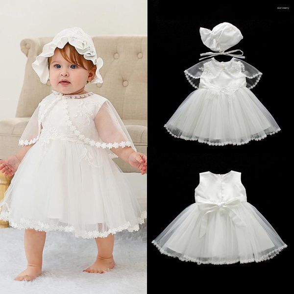 Kız Elbiseler Kızlar için Bebek Elbise Partisi Prenses Dantel Vaftiz Elbisesi 1 Yıllık Doğum Giysi Beyaz Vaftiz
