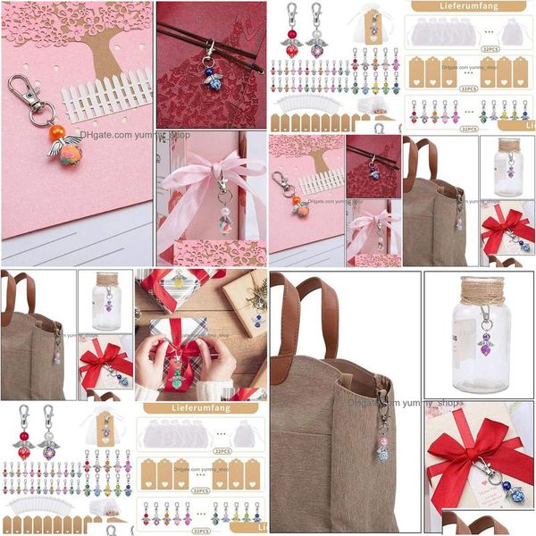 Brincos Pulseira Cadeias Anjo da Guarda Pingente Ângulo com Estrela Chaveiro Sorte Convidado Presentes Casamento Meninas Organza Bag Drop Delivery Dhb7c